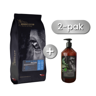 Zestaw: BIOFEED Horse & Pony Hair & Skin Pellets 25 kg + BIOFEED Horse & Pony Hemp Oil 1 l